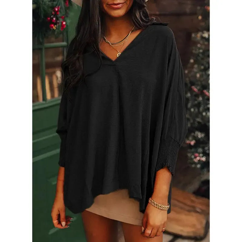 Women's V-Neck 3/4 Sleeve Oversized Tunic Tops
