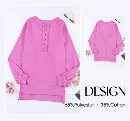 Women's Oversized Button Henley Sweatshirts