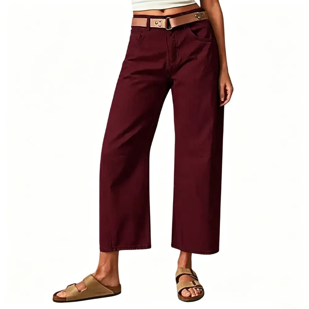 Solid Stitch Detail Mid Waist Crop Baby Barrel Pants