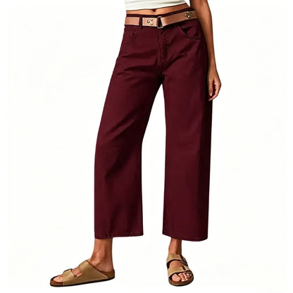 Solid Stitch Detail Mid Waist Crop Baby Barrel Pants