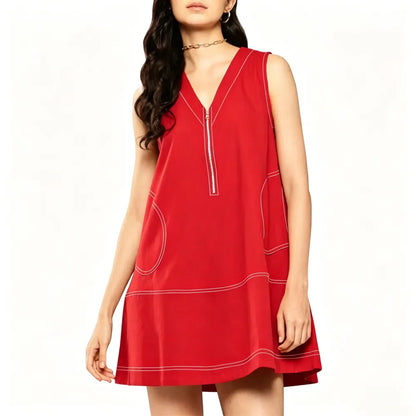 Women's Half-Zip Cotton A-Line Mini Dress
