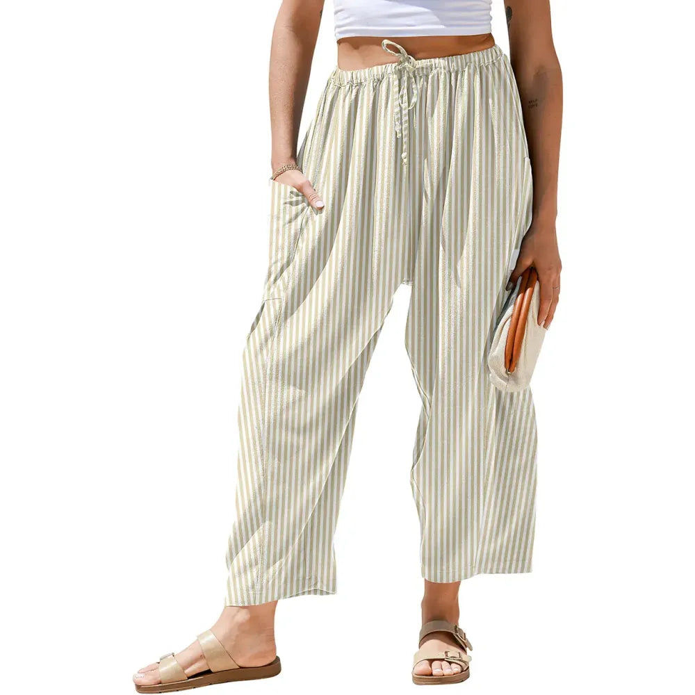 Women‘s Wide Leg Gingham Striped Plaid Pants