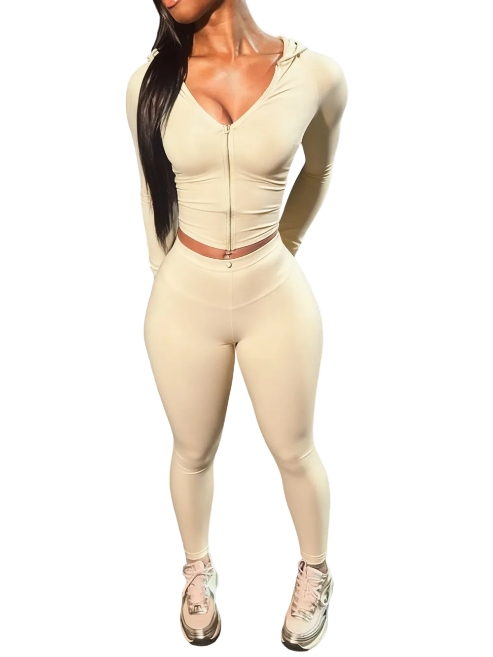 Zip Up Crop Top & High Waist Leggings Two-piece Set