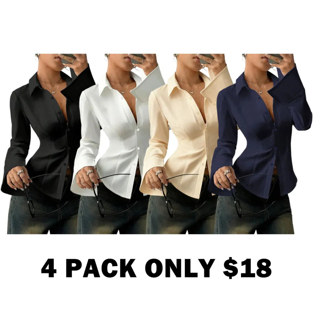 Women's slim-fit button-down long-sleeved shirt