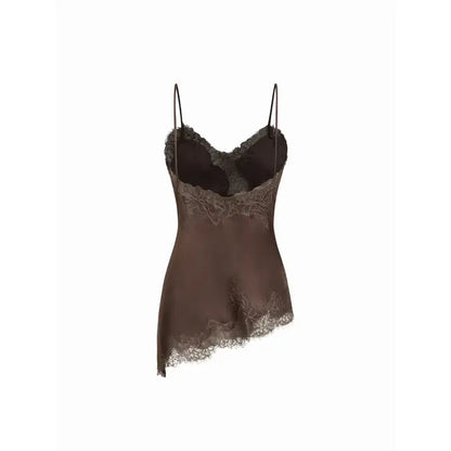 V-neck Floral Lace Lettuce Trim Cami Blouse