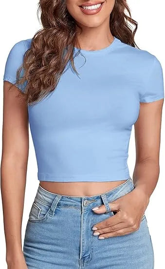 Women's Basic Casual Summer Crop Tee Tops