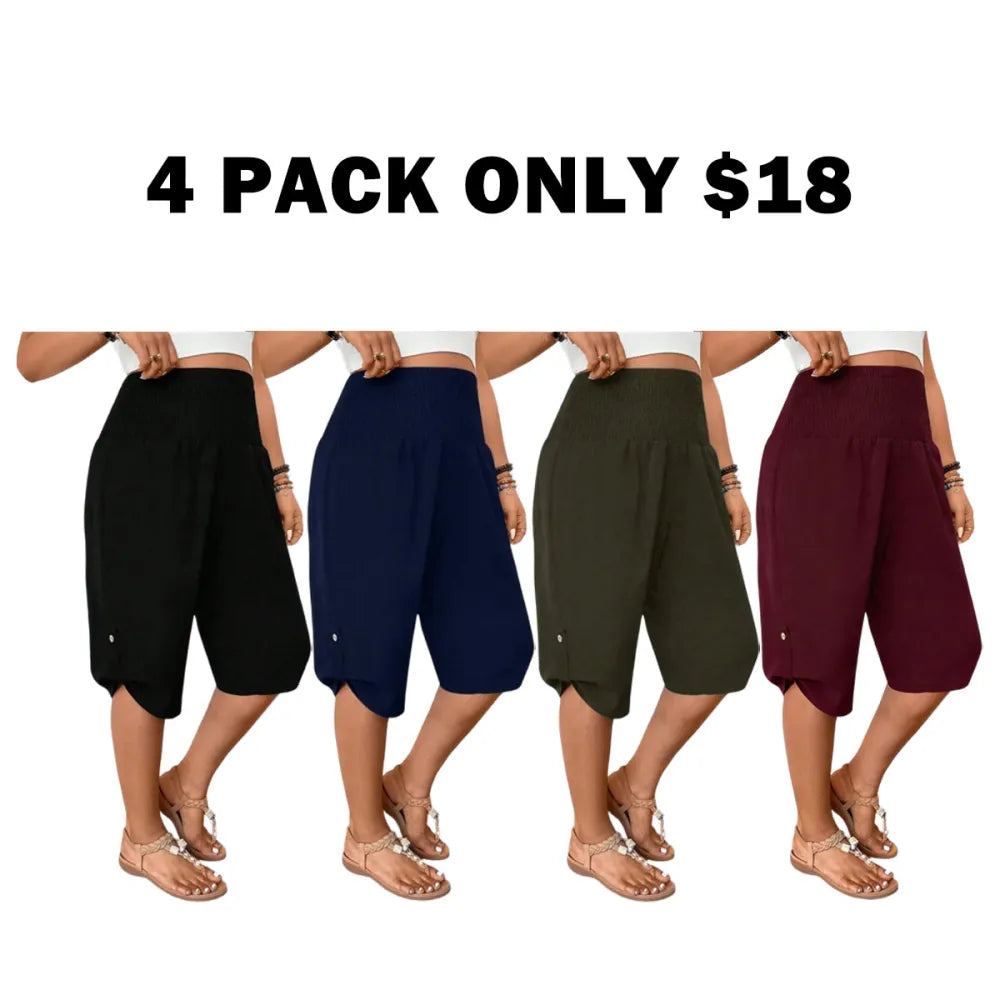 Women's Tummy Control High Waist Fitted Wide Leg Capri Pants