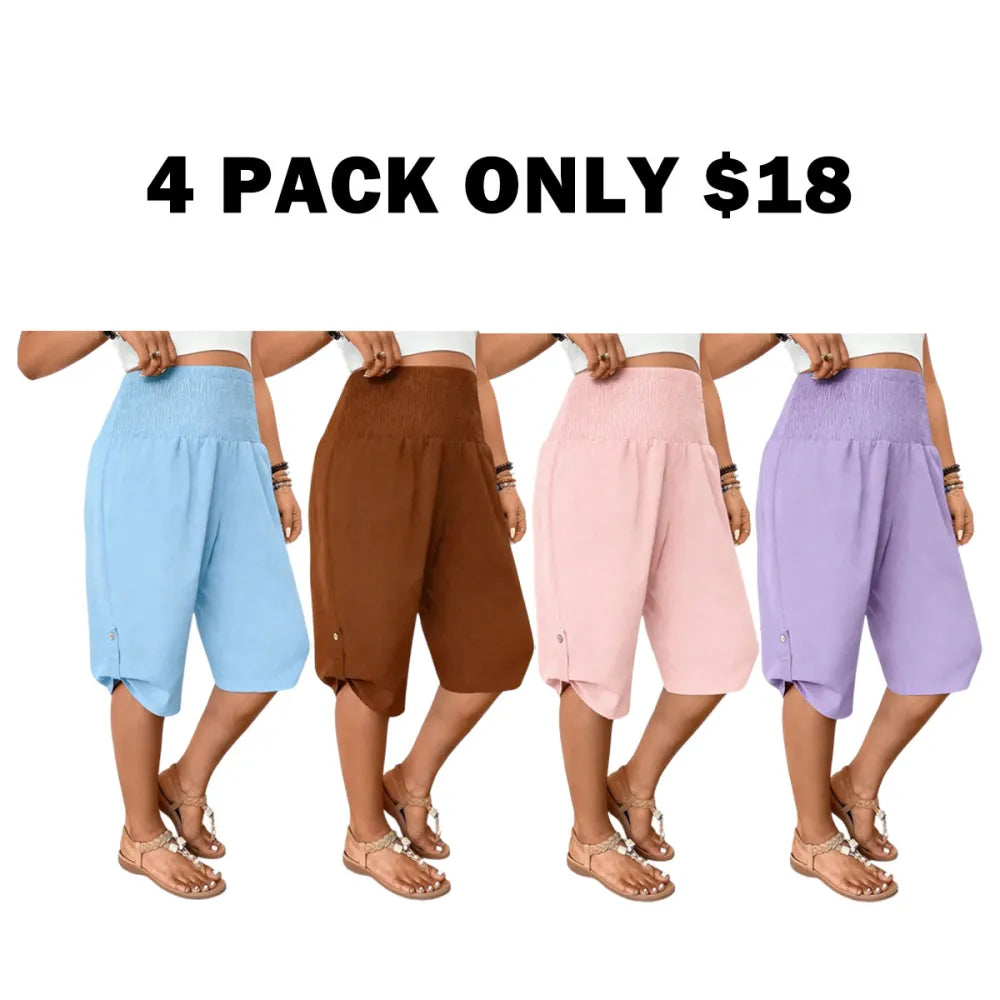 Women's Tummy Control High Waist Fitted Wide Leg Capri Pants