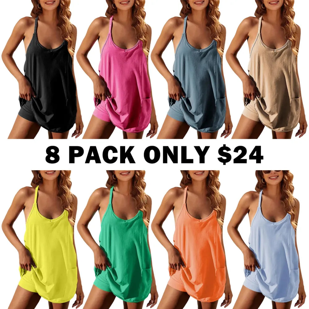 Women's Summer Sleeveless Mini Dress with Built-in Shorts