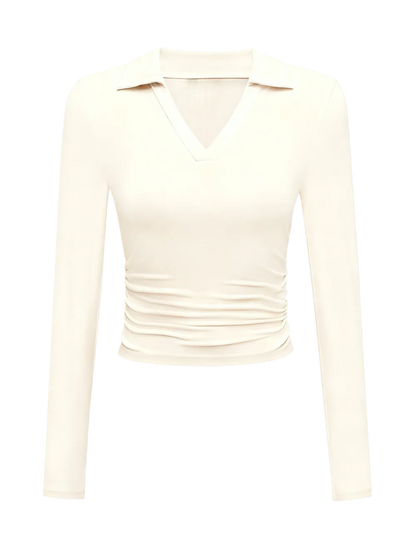 Knit Solid Color Long Sleeve V Neck Top