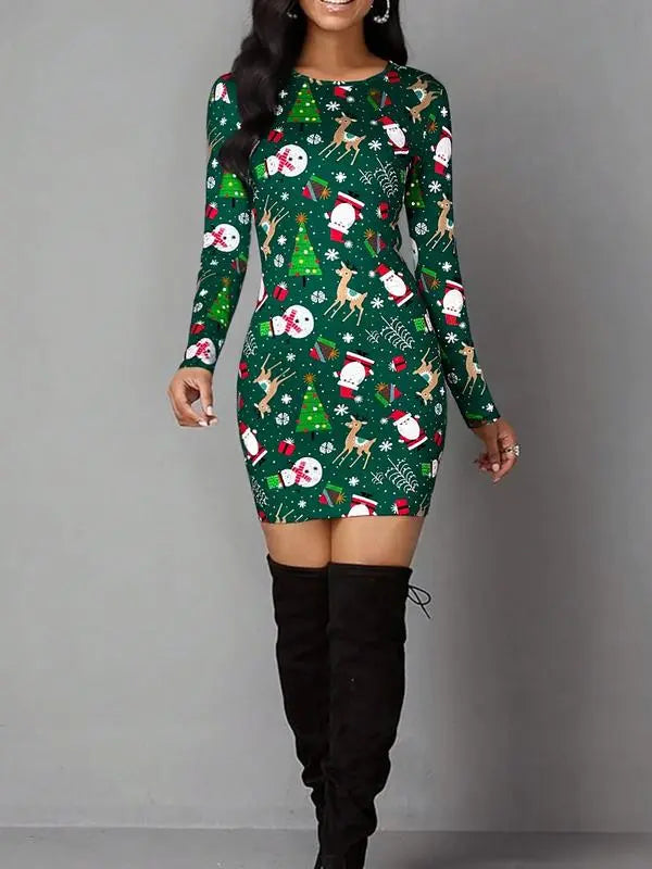 Women's Vintage Geometric Print Casual Long Sleeve Dress