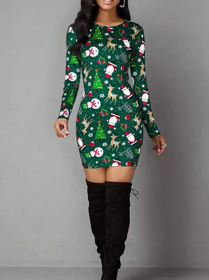 Women's Vintage Geometric Print Casual Long Sleeve Dress