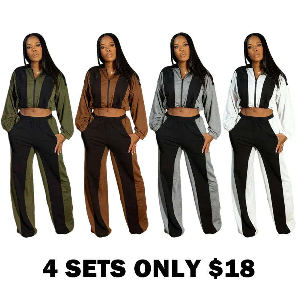 Color block straight pants set