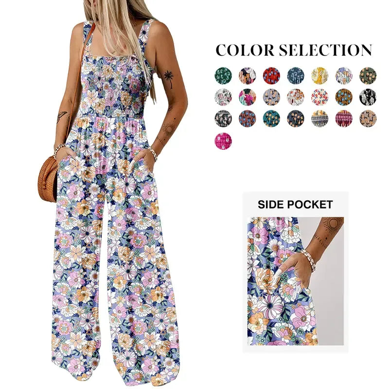 Women's Casual Loose Overalls Sleeveless Printed Rompers