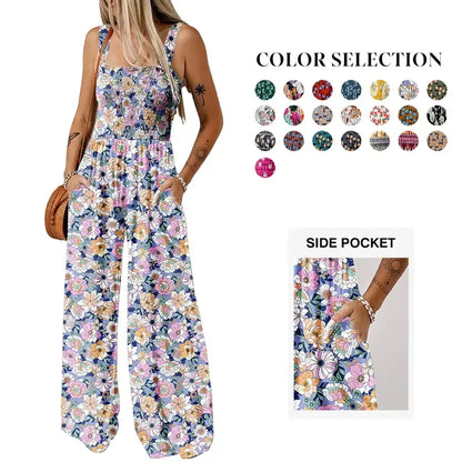 Women's Casual Loose Overalls Sleeveless Printed Rompers