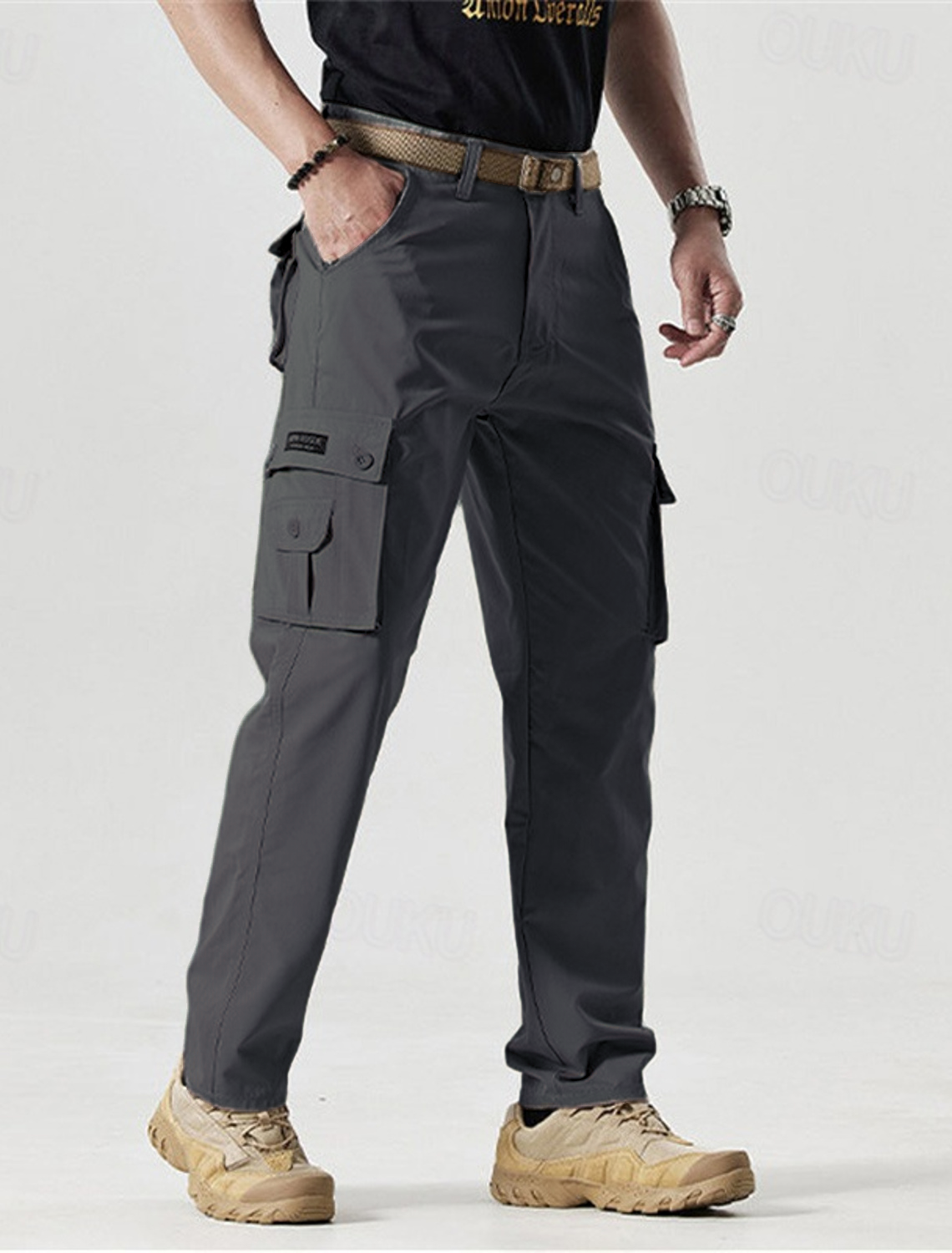2026 Hot Sale-Men's Solid Color Patched Zipper Fly Cargo Pants