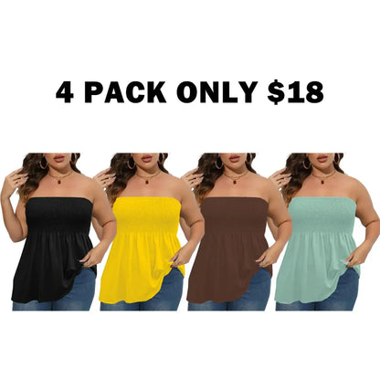 Plus Size Solid Ruffle Hem Shirred Tube Top, Boho Fashion Chic Style Tops