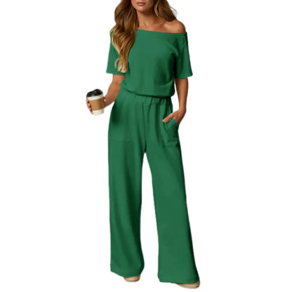 Women's Heather Off-Shoulder Wide Leg Jumpsuit