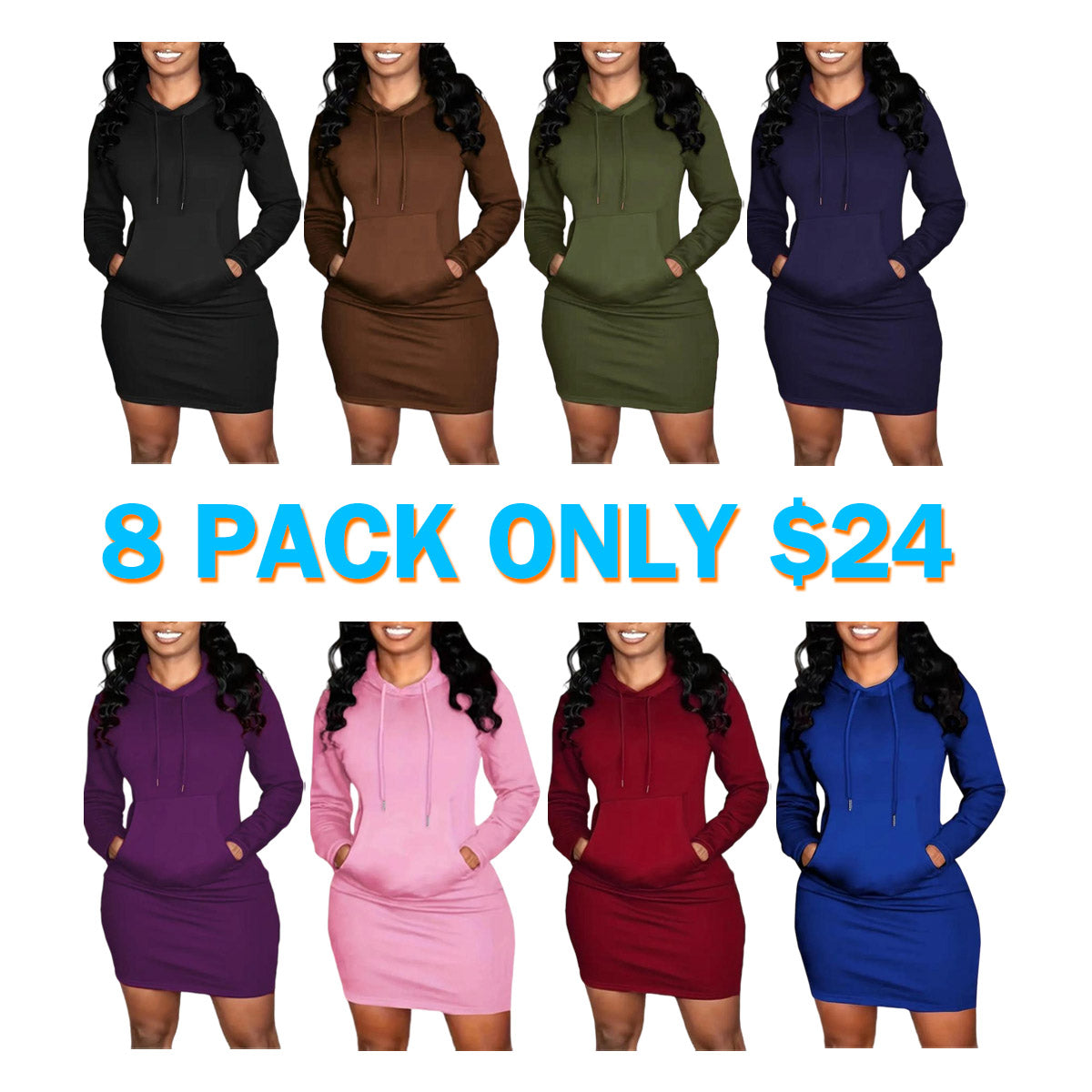 Women's Solid Drawstring Hooded Sweatshirt Dress