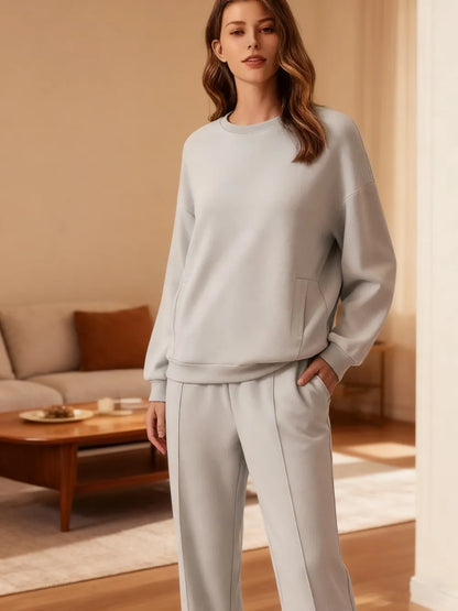2-Piece Long Sleeve Sweatshirt Drawstring Straight Leg Pants