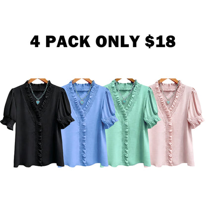 Ruffle Trim V - Neck Blouse