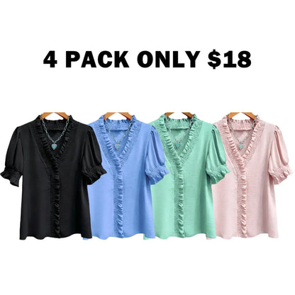 Ruffle Trim V - Neck Blouse