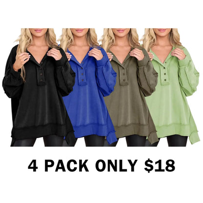 Women's Oversized Button Henley Sweatshirts