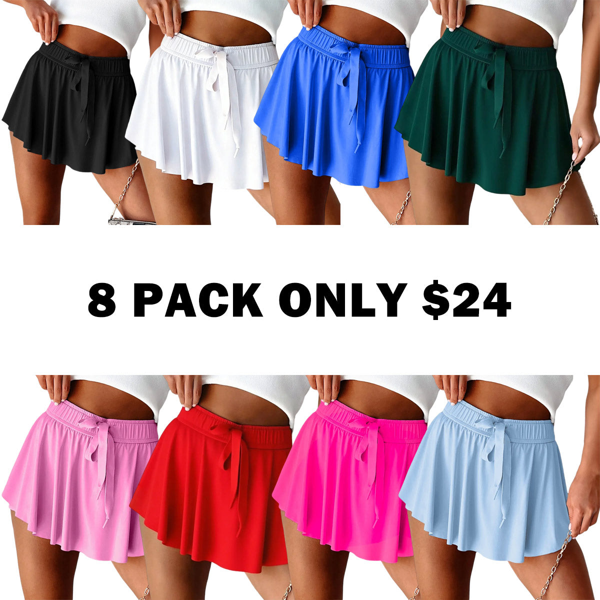 Drawstring High Waist Tennis Skorts Built-in Shorts