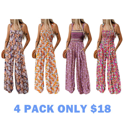 Women's Casual Loose Overalls Sleeveless Printed Rompers