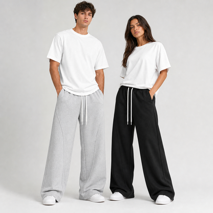 Unisex Cotton Curved-Seam Wide-Leg Sweatpants 8-Color Set