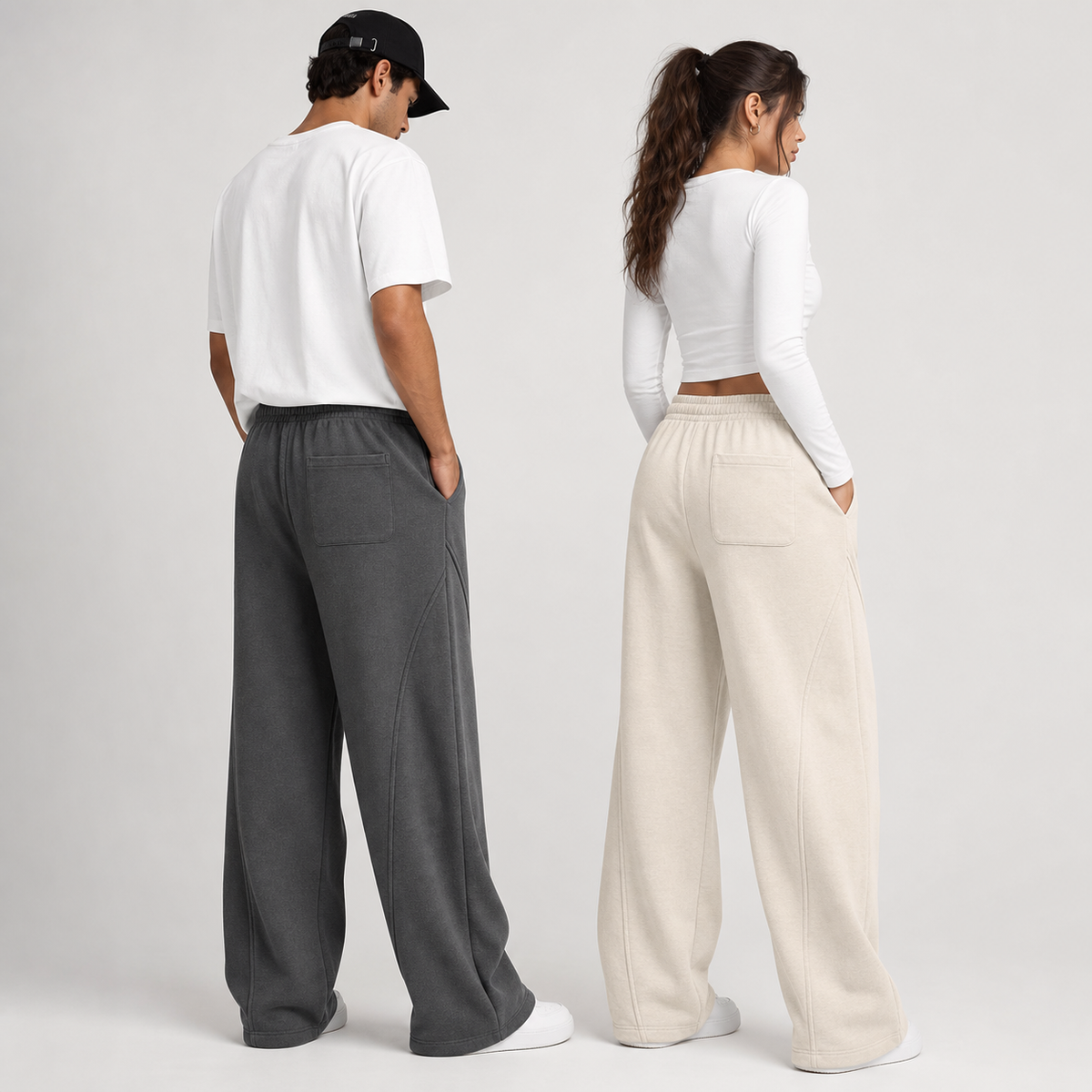 Unisex Cotton Curved-Seam Wide-Leg Sweatpants 8-Color Set