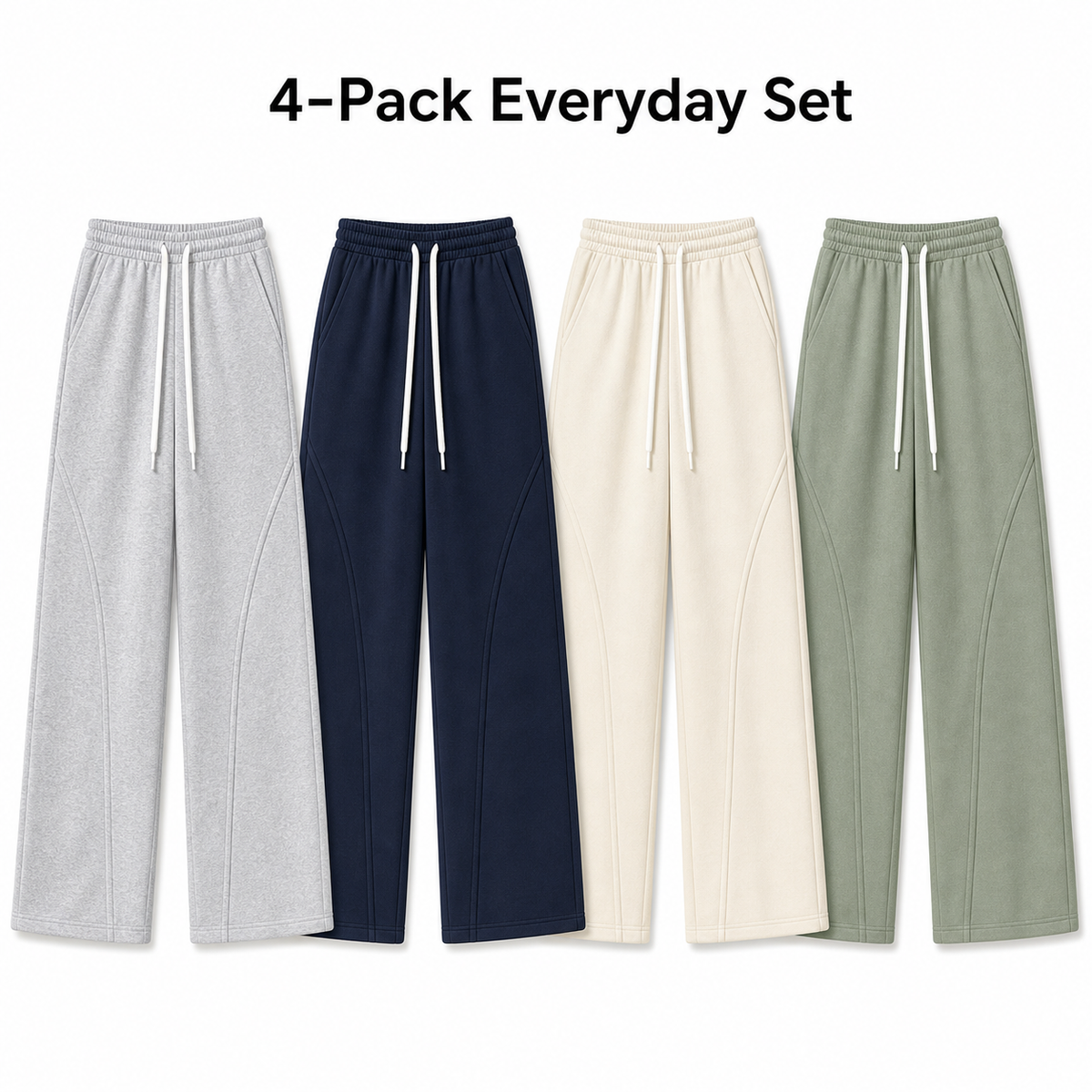 Unisex Cotton Curved-Seam Wide-Leg Sweatpants 8-Color Set