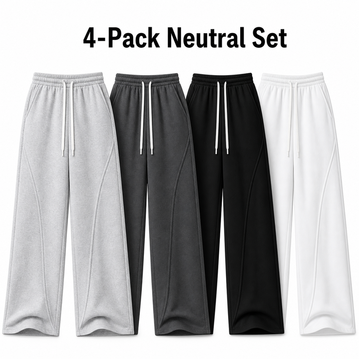 Unisex Cotton Curved-Seam Wide-Leg Sweatpants 8-Color Set