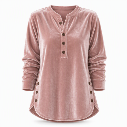 🍂👚Women's Casual Loose Velvet Long Sleeve T-Shirt with Button V-Neck